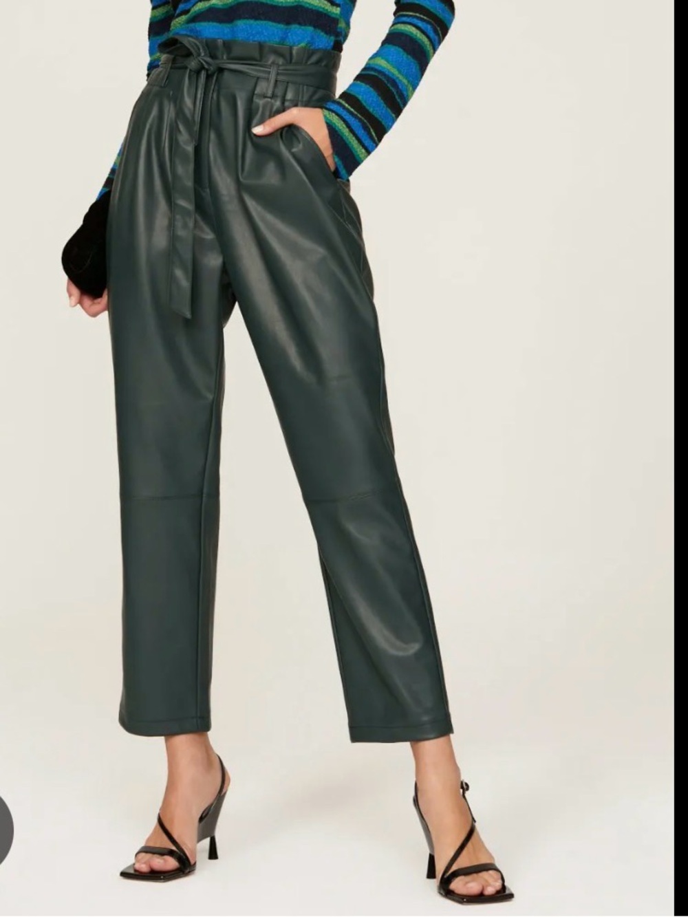 Love Whit by Whitney Porter High-Waist Faux Leather Paperbag Pants - Dark Green